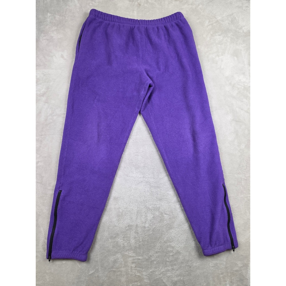 Vtg L.L. Bean Fleece Jogger Sweatpants Mens L Purple Ankle Zip Elastic Waist USA